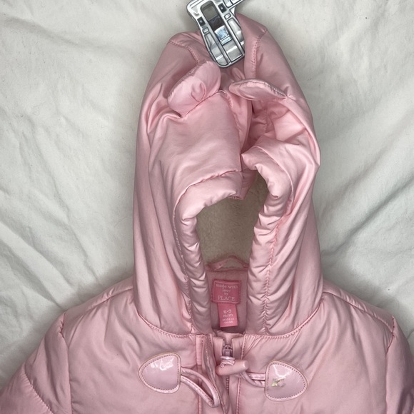 childrens Place Pink snow suit with ears bows and mitts 6-9 month - Picture 2 of 10